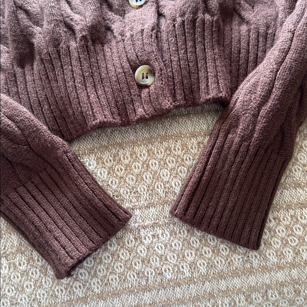 Pink Rose Women's Chocolate Cable Knit Cardigan - Picture 5 of 7
